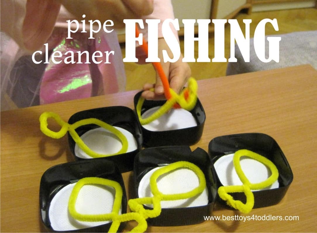 Pipe Cleaner Fishing Game for Toddlers - easy and cheap sensory, fine motor and pretend play game