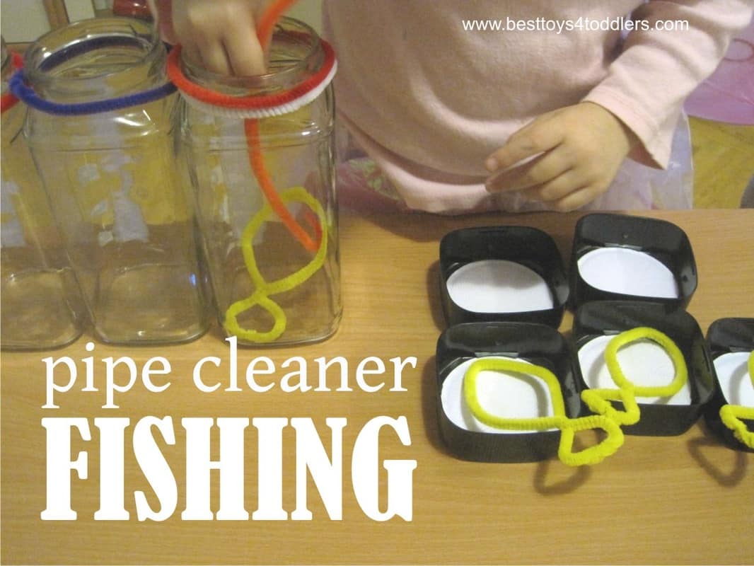 Pipe Cleaner Fishing Game for Toddlers - easy and cheap sensory, fine motor and pretend play game