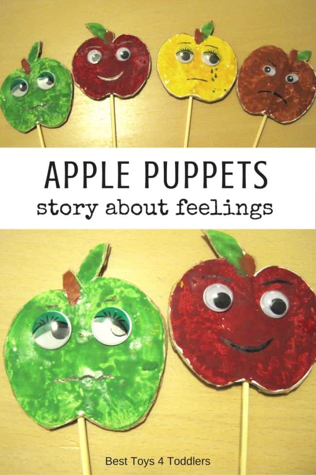 Best Toys 4 Toddlers - Make your own apple print puppets and use to talk with toddlers about feelings