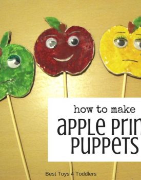 Simple toy to make with kids - apple puppets made from apple prints