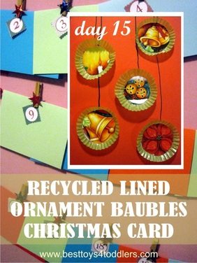 Recycled Lined Ornament Baubles - Day 15 in Blank Christmas Cards Advent Countdown with Kids