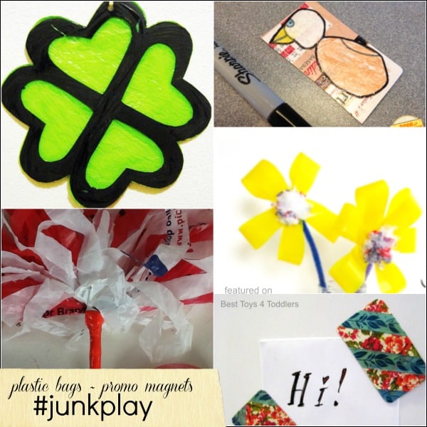 #junkplay with plastic bags and advertising magnets, upcycling for play with kids