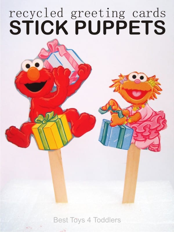 Kid Made Stick Puppets - created from recycled greeting / birthday / seasonal cards, cheap new pretend play toys