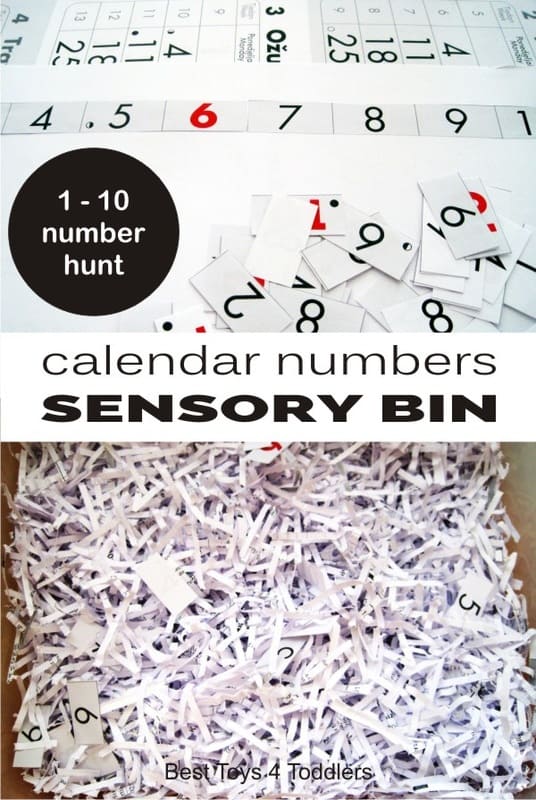 Calendar Numbers Sensory Bin - numbers 1-10 scavenger hunt for toddlers and preschoolers, part of #junkplay challenge