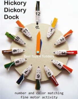 Hickory Dickory Dock - number and color matching fine motor activity for toddlers and preschoolers
