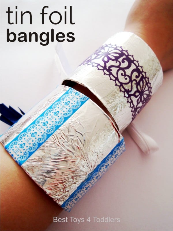 Tin Foil Bangles - easy to make, fun for pretend play, dress-up and costume play with kids