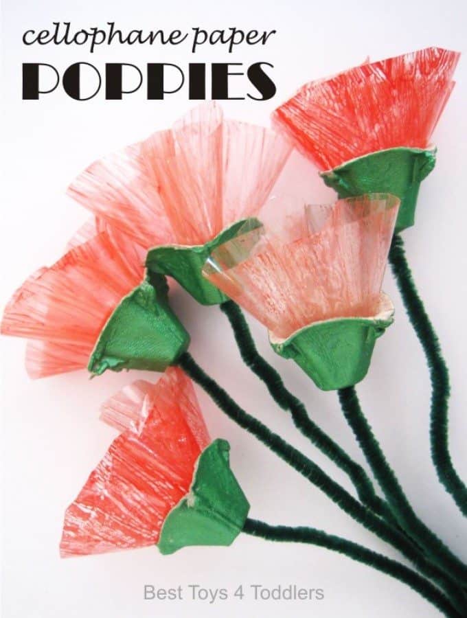 Cellophane Paper Poppies, created as a part of #junkplay challenge. Lovely little craft for kids and adults alike.