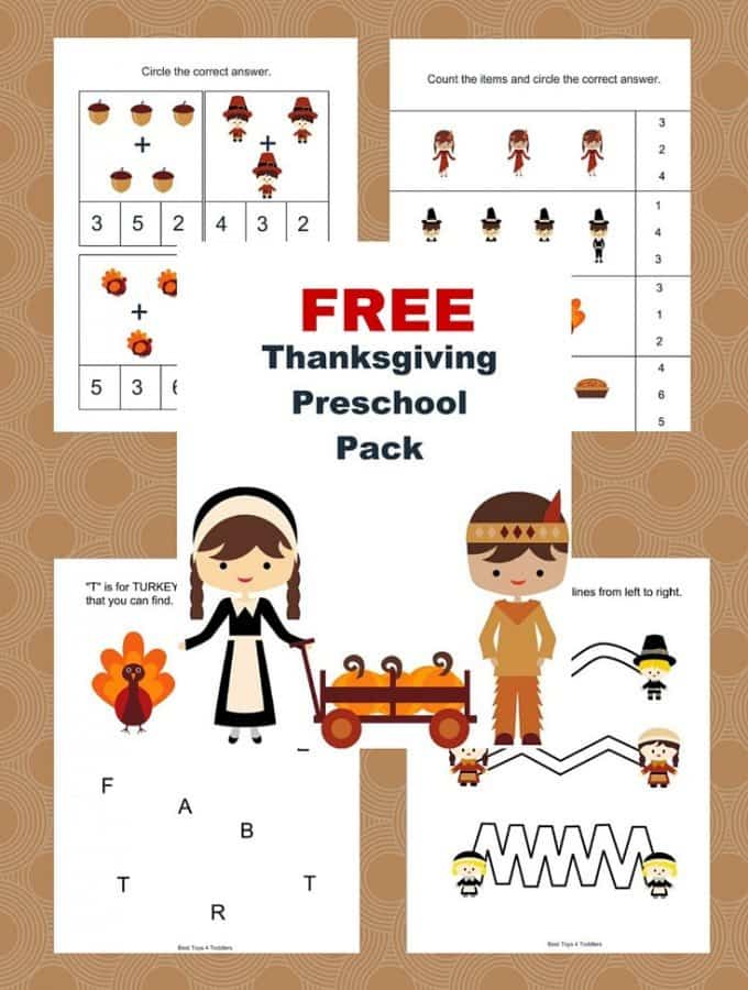 Free Thanksgiving printable pack for preschoolers