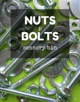 Nuts and bolts sensory play for little toddlers and preschoolers, perfect for fine motor practice too!