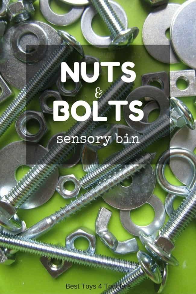 Nuts and bolts sensory play for little toddlers and preschoolers, perfect for fine motor practice too!