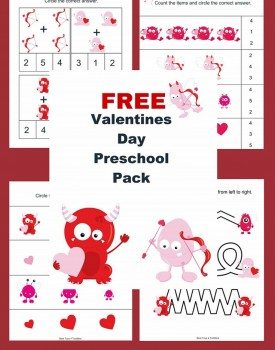Free printable Valentine's day pack with sizing, counting, prewriting, coloring and other fun activities for toddlers and preschoolers will enjoy.