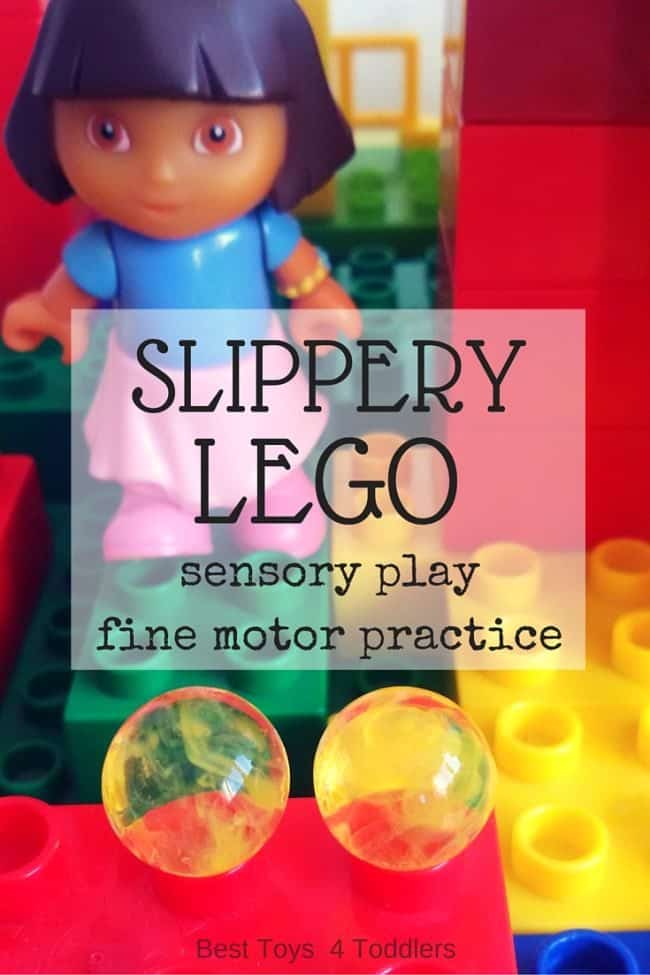 It's really challenging to place slippery water beads on top of Lego Duplo bricks, but it's amazing sensory experience and fine motor exercise for toddlers and preschoolers!