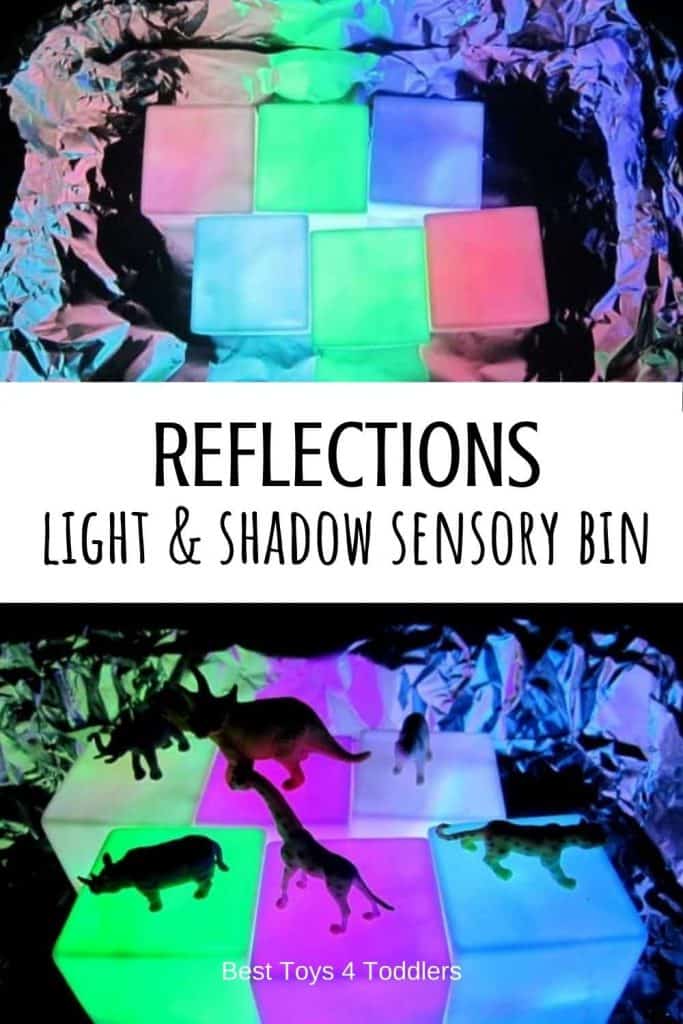 Best Toys 4 Toddlers: Reflections sensory bin to explore light and shadow with toddlers and preschoolers.  #sensorybin #sensoryplay #lightandshadow #visualsystem #SPD #sensoryprocessing #sensorytub