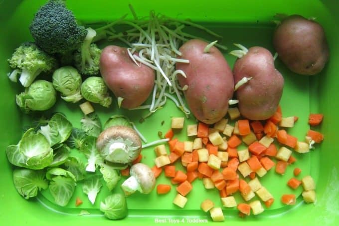 Vegetable Sensory Bin - which veggiest to add into sensory bin?
