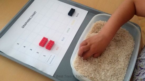 Best Toys 4 Toddlers - Rice based sensory bin and color graphing activity with free printable chart