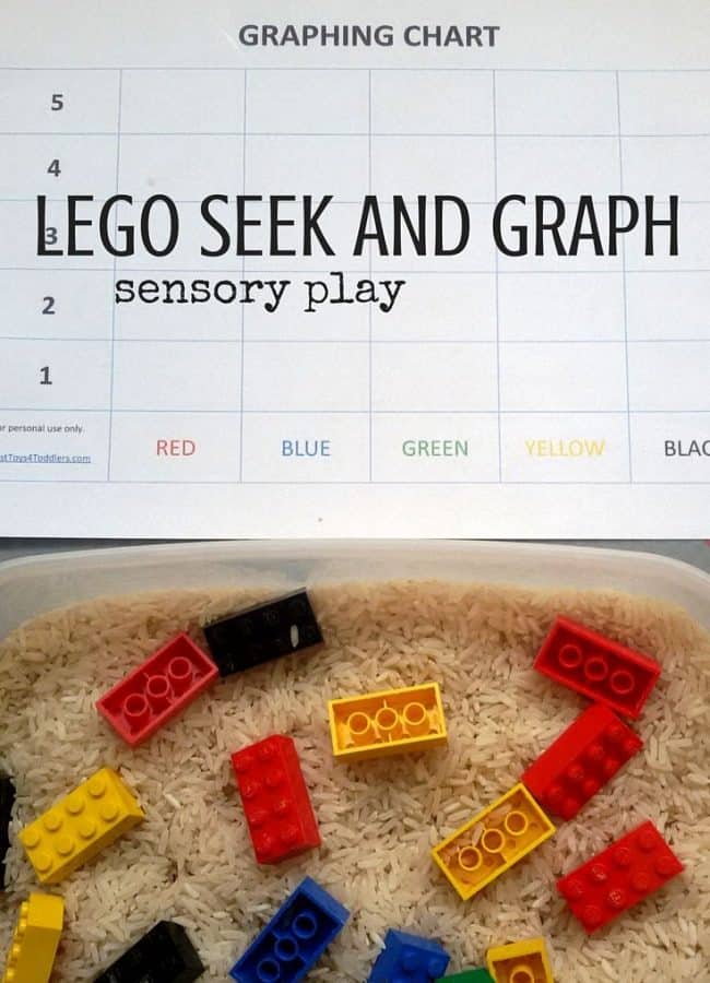 Best Toys 4 Toddlers - Lego Seek and Graph by Color - sensory learning activity for toddlers and preschoolers with free printable graphing chart