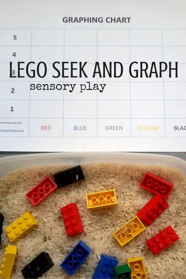 Best Toys 4 Toddlers - Lego Color Graphing - sensory learning activity for toddlers and preschoolers with free printable graphing chart #Lego #earlymath #Ispygame #graphing #colorsorting #ece #sensoryplay #freeprintable