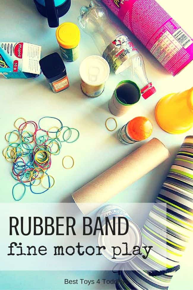 Best Toys 4 Toddlers - Rubber band fine motor play with common items found at home, great for toddlers and preschoolers