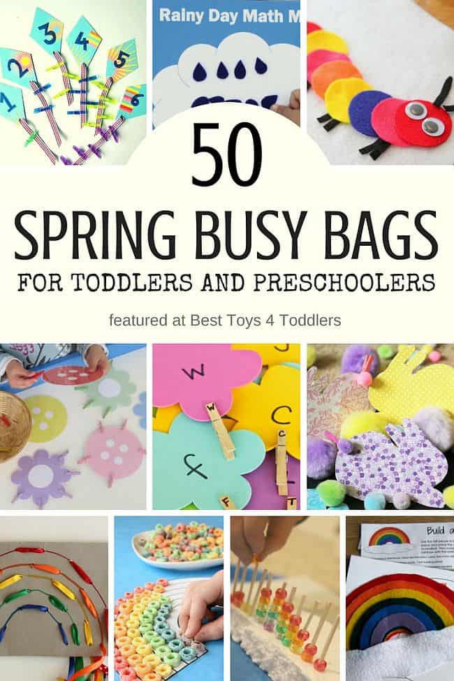 Best Toys 4 Toddlers - 50 Spring Busy Bags for Toddlers and Preschoolers featuring activities with flowers, bugs, weather, rainbow and more