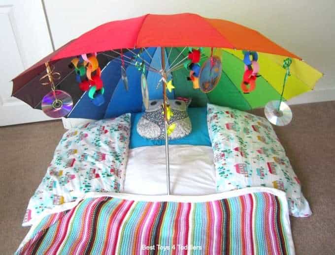Rainbow umbrella provides calming visual activity 