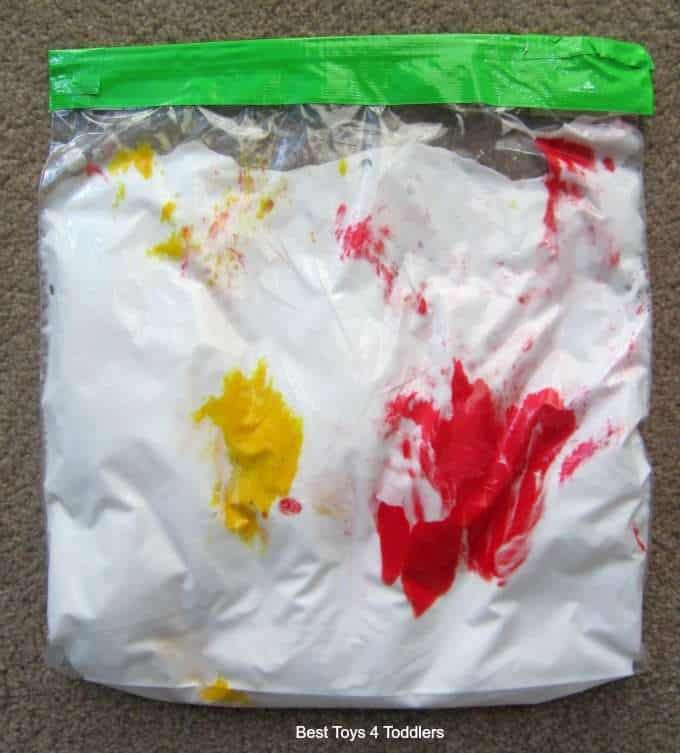 Setting up mess free color mixing activity for toddler