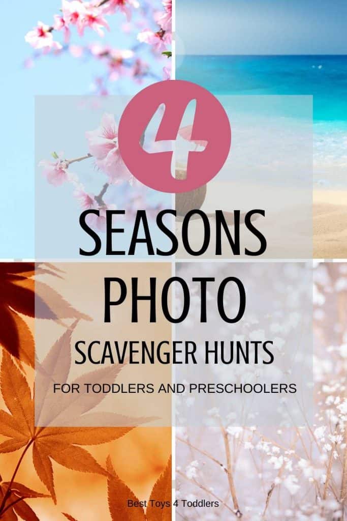 4 seasons scavenger hunts for toddlers and preschoolers #scavengerhunt #seasonalplay #toddlers #preschoolers #spring #summer #autumn #winter