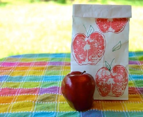 apple print lunch bag