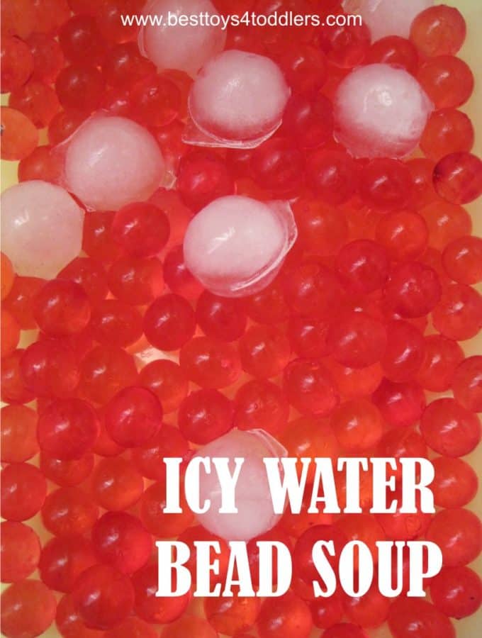 Icy water bead soup - sensory play with a science experiment on the side. #sensoryplay #waterbeads #STEM #science #iceplay